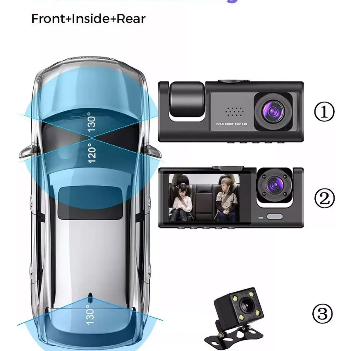 BLUEDREAMER - Cámara Para Auto Hd 1080p Vision Nocturna Dashcamera 3 Cámar