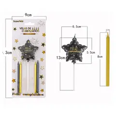 GENERICO - VELAS DE CUMPLAÑOS ESTRELLAS 13 CM X 6 CM Y 8 CM X 05 CM