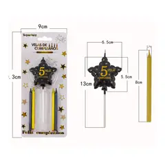 GENERICO - VELAS DE CUMPLEAÑOS ESTRELLAS 13 CM X 6 CM Y 8 CM X 05 CM