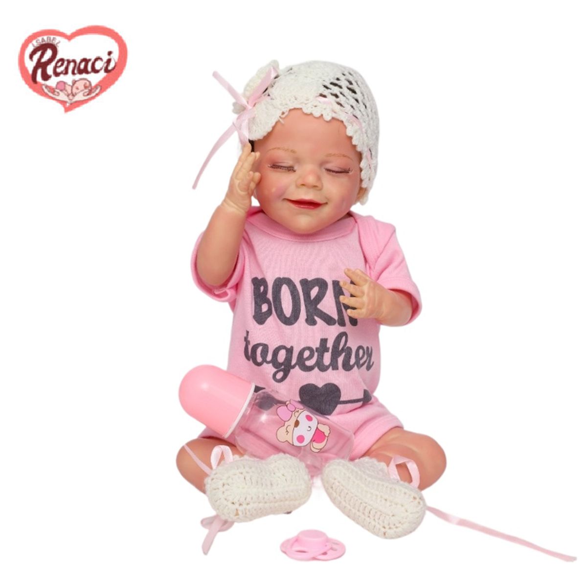 LSABEL RENACI - Muñeca Rebirth Girl Cerrados Vestida Rosa 55cm
