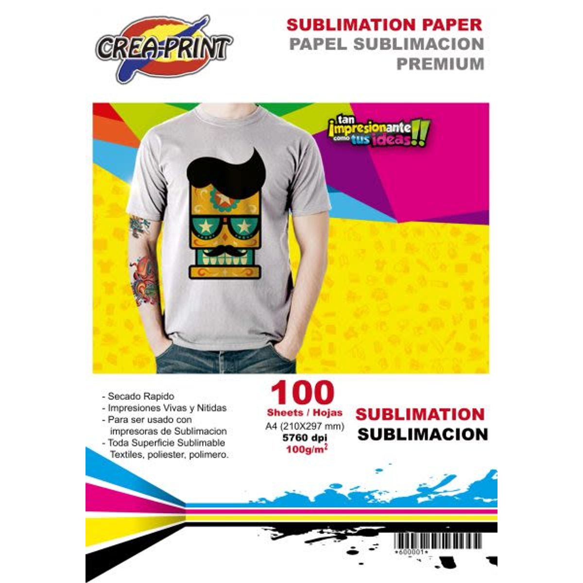CREA PRINT - Papel Sublimacion 400 Hojas Tamaño A4 Marca Creaprint