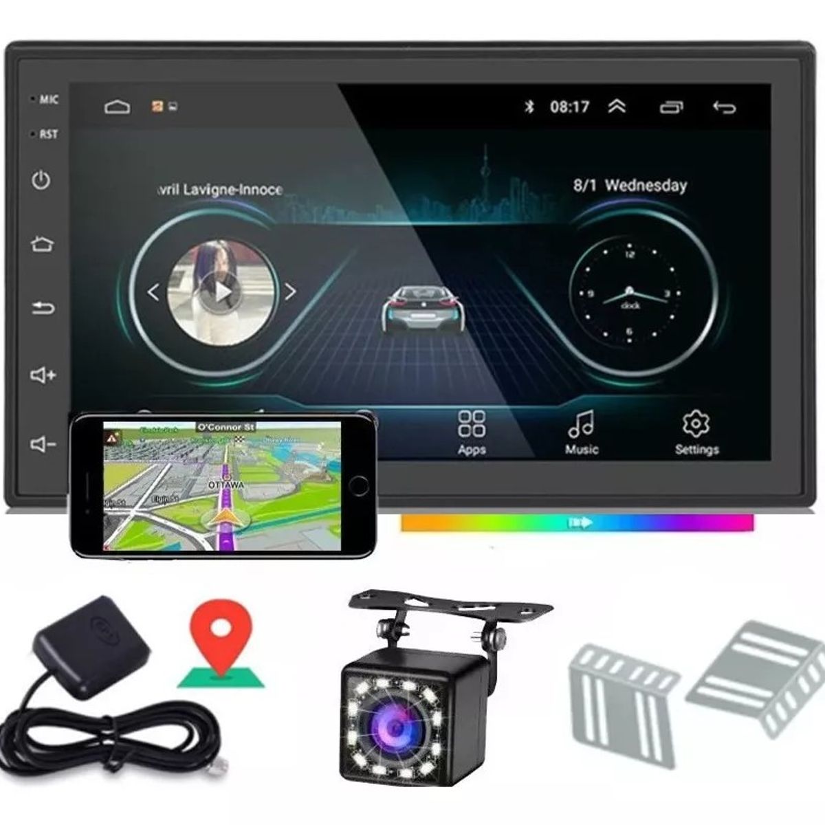 KUANGYE - Radio Auto Pantalla Tactil 7 Pulgadas Android Camara Trasera