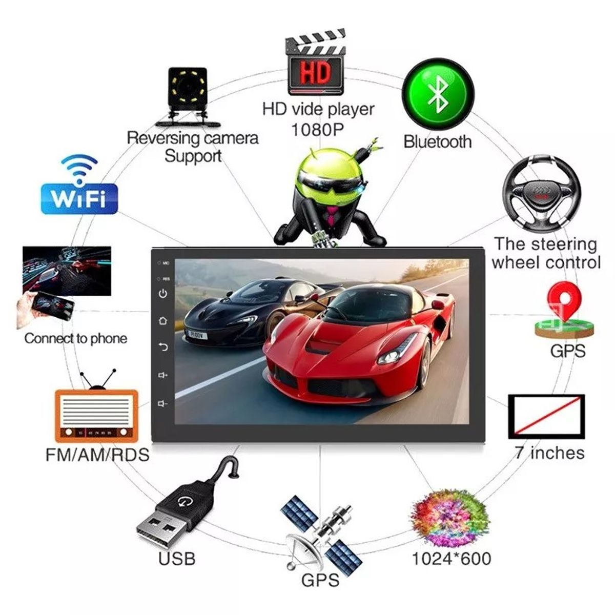 KUANGYE - Radio Auto Pantalla Tactil 7 Pulgadas Android Camara Trasera