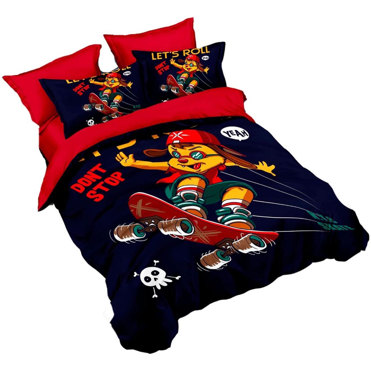 GENERICO - Cubrecama Quilt Verano 1.5 Plazas con Funda 50x70 -Diseño de Perro Skater 593