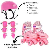 Patines 4 Ruedas Ajustables Rosado XS 26-29 Mas Protecciones