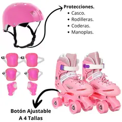GENERICO - Patines 4 Ruedas Ajustables Rosado XS 26-29 Mas Protecciones