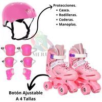 Patines 4 Ruedas Ajustables Rosado S(30-33) Mas Protecciones