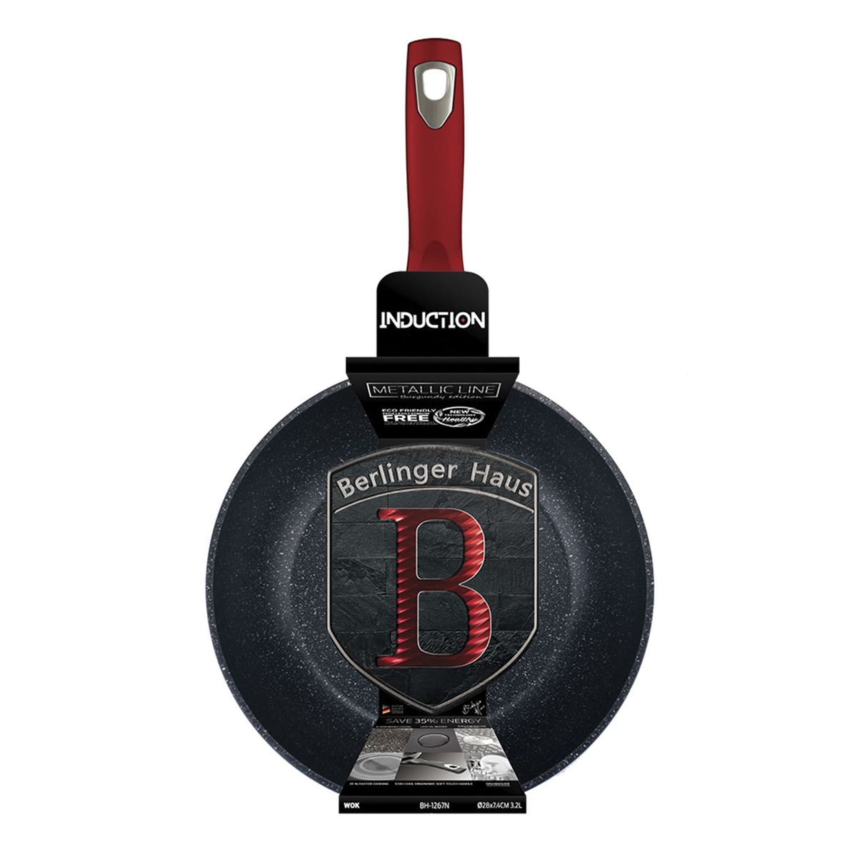 BERLINGER HAUS - WOK 28 CM METALLIC LINE BURGUNDY EDITION ANTIADHERENTE  3,2 LTS