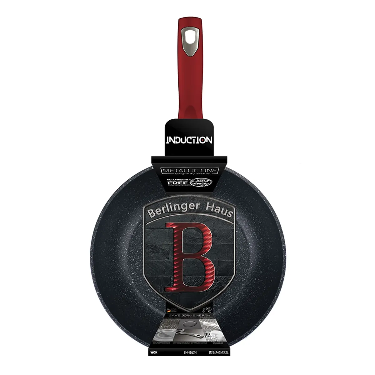 BERLINGER HAUS - WOK 28 CM METALLIC LINE BURGUNDY EDITION ANTIADHERENTE  3,2 LTS