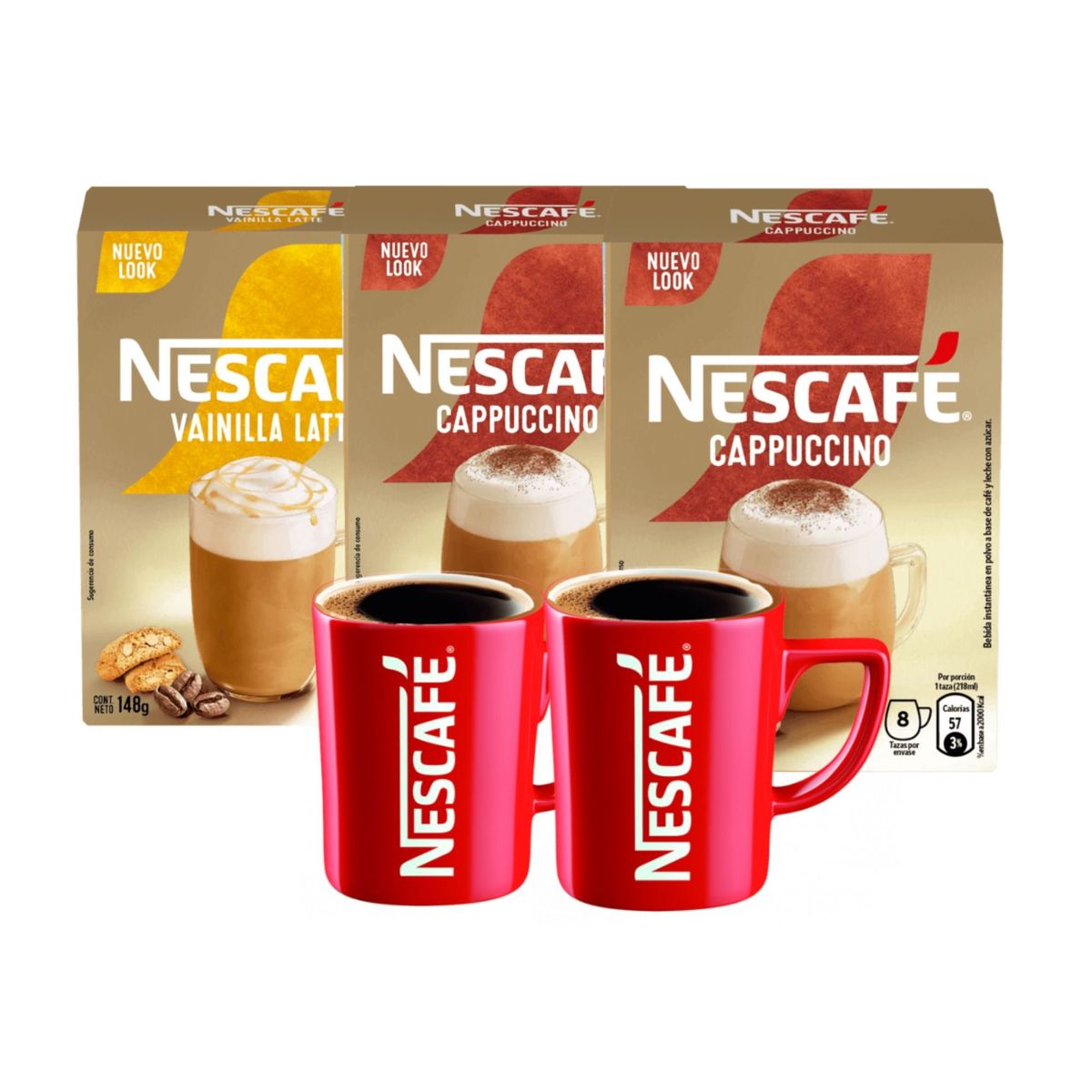 NESCAFE - 2café Nescafé Cappucino+1café Nescafé Vainilla Latte+2 Tazas