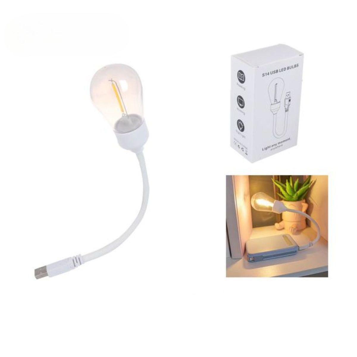 GENERICO - Lámpara Bombilla Usb Portátil Led Lectura Decoración Hogar.