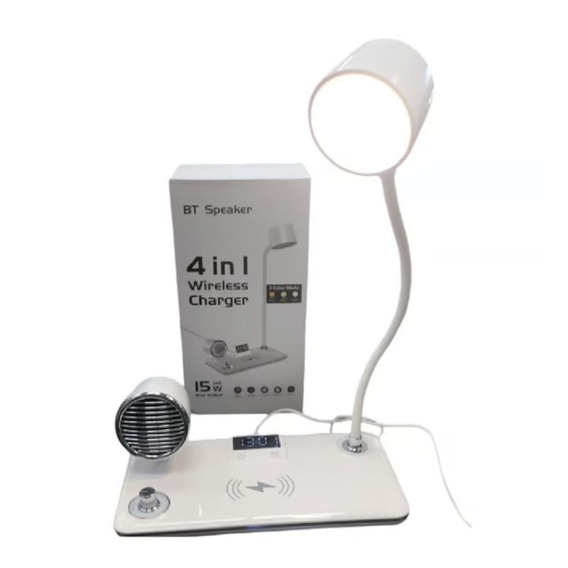 GENERICO - Lampara Escritorio 4en1 Blanca Foco Led Cargador Inalambrico