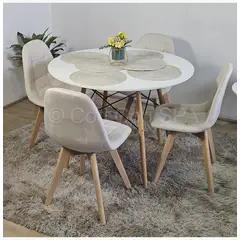 CORI CORI - Juego de Comedor Mesa Blanca 100cm + 4 Sillas Capitonne Velvet Beige
