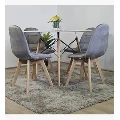 CORI CORI - Comedor Mesa Blanca 100cm + 4 Sillas Capitonne Velvet Grises