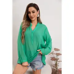 MPROPIA - Blusa Mujer Tendencia Lino Algodón Premium Liviana Botones Textura 053