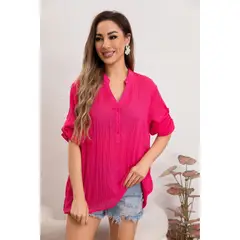 MPROPIA - Blusa Mujer Tendencia Lino Algodón Premium Liviana Botones Textura 053