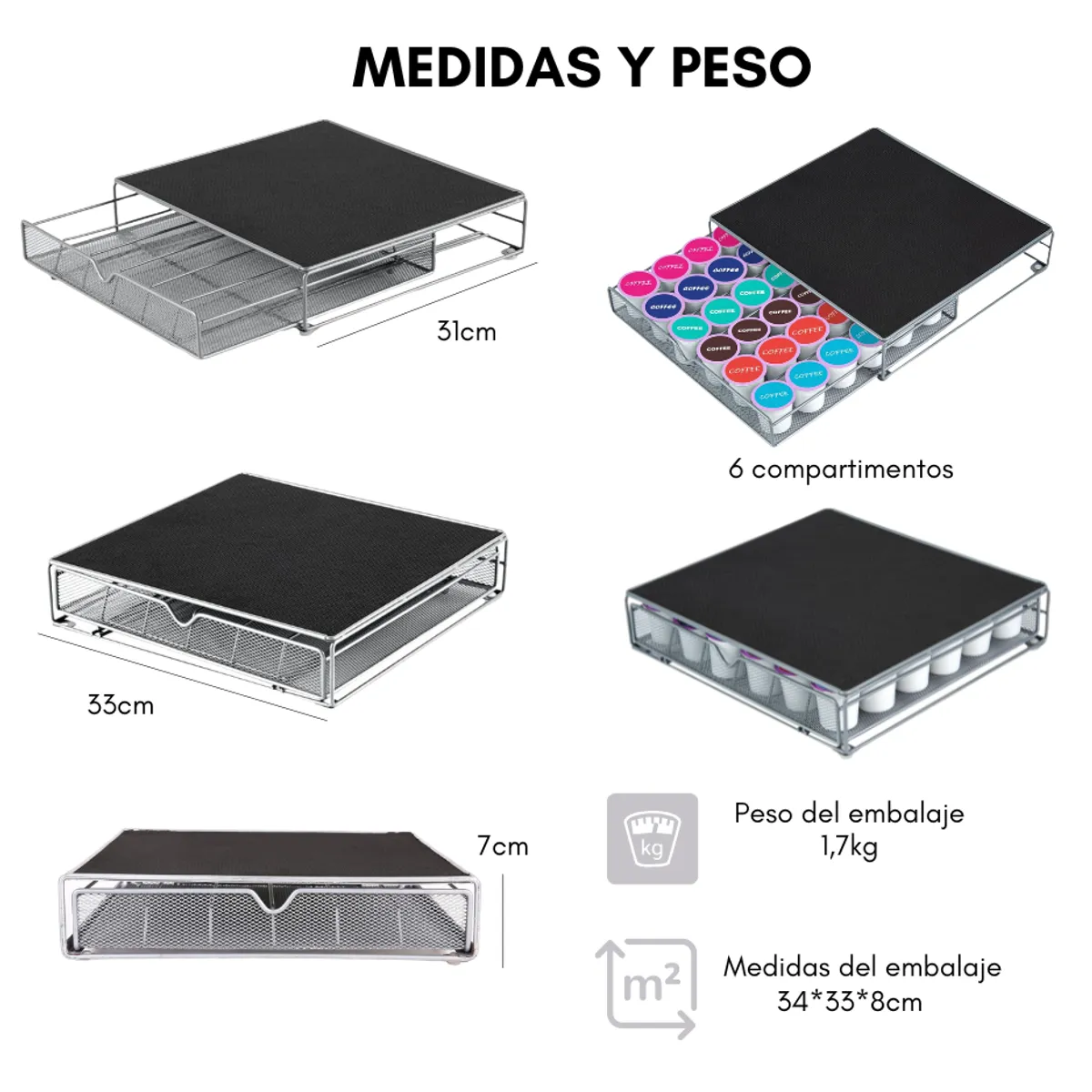 GENERICO - Porta Cápsulas De Café Organizador Bandeja Cajón 36u