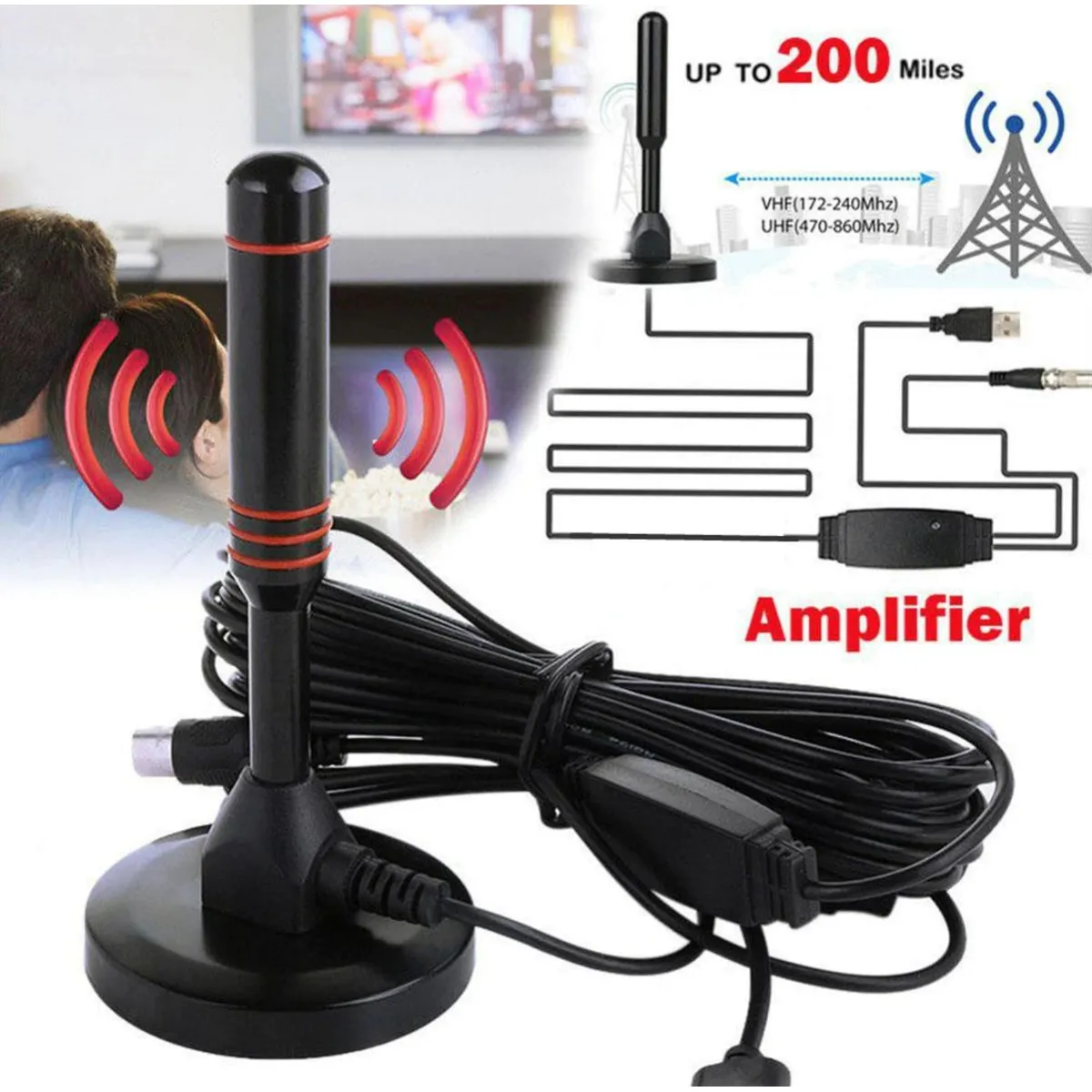 GENERICO - Antena Tv Digital HD Señal Abierta Interior Exterior  Amplificador