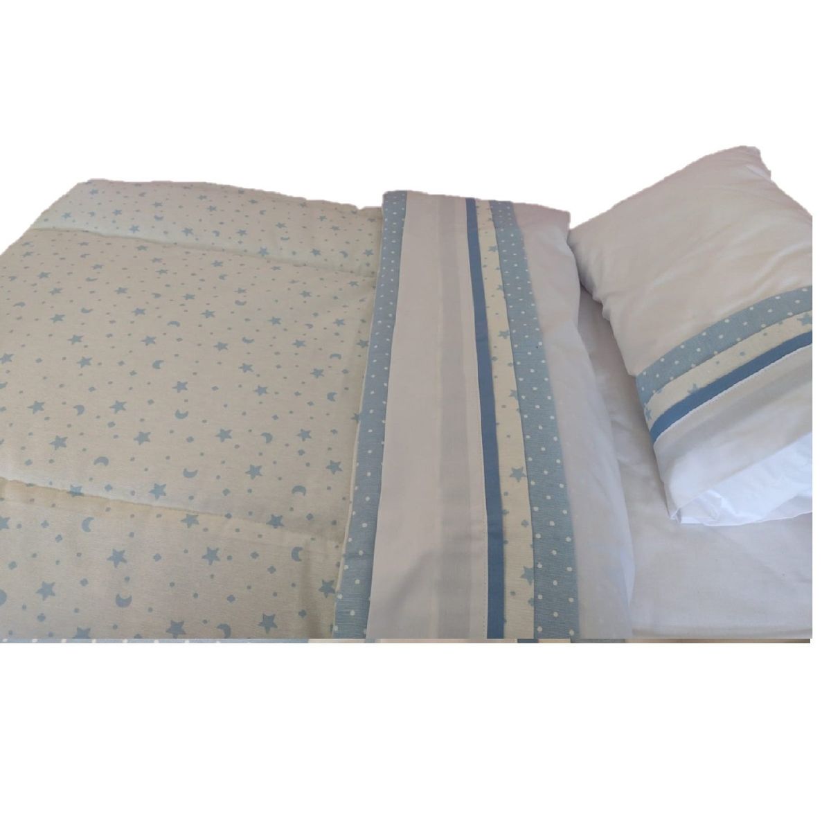 GENERICO - Set cuna Colecho 90x55 cm Celeste estrella luna y Puntos Blancos