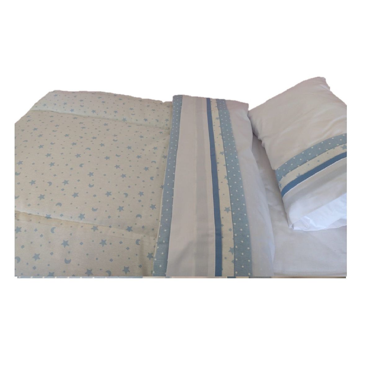 GENERICO - Set cuna Colecho 90x55 cm Celeste estrella luna y Puntos Blancos