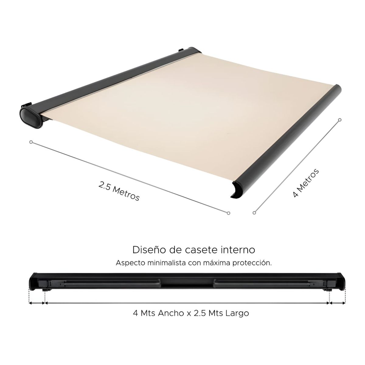 VINCENZI - Toldo Brazo Retráctil Motorizado con control remoto 4 x 2.5 mts