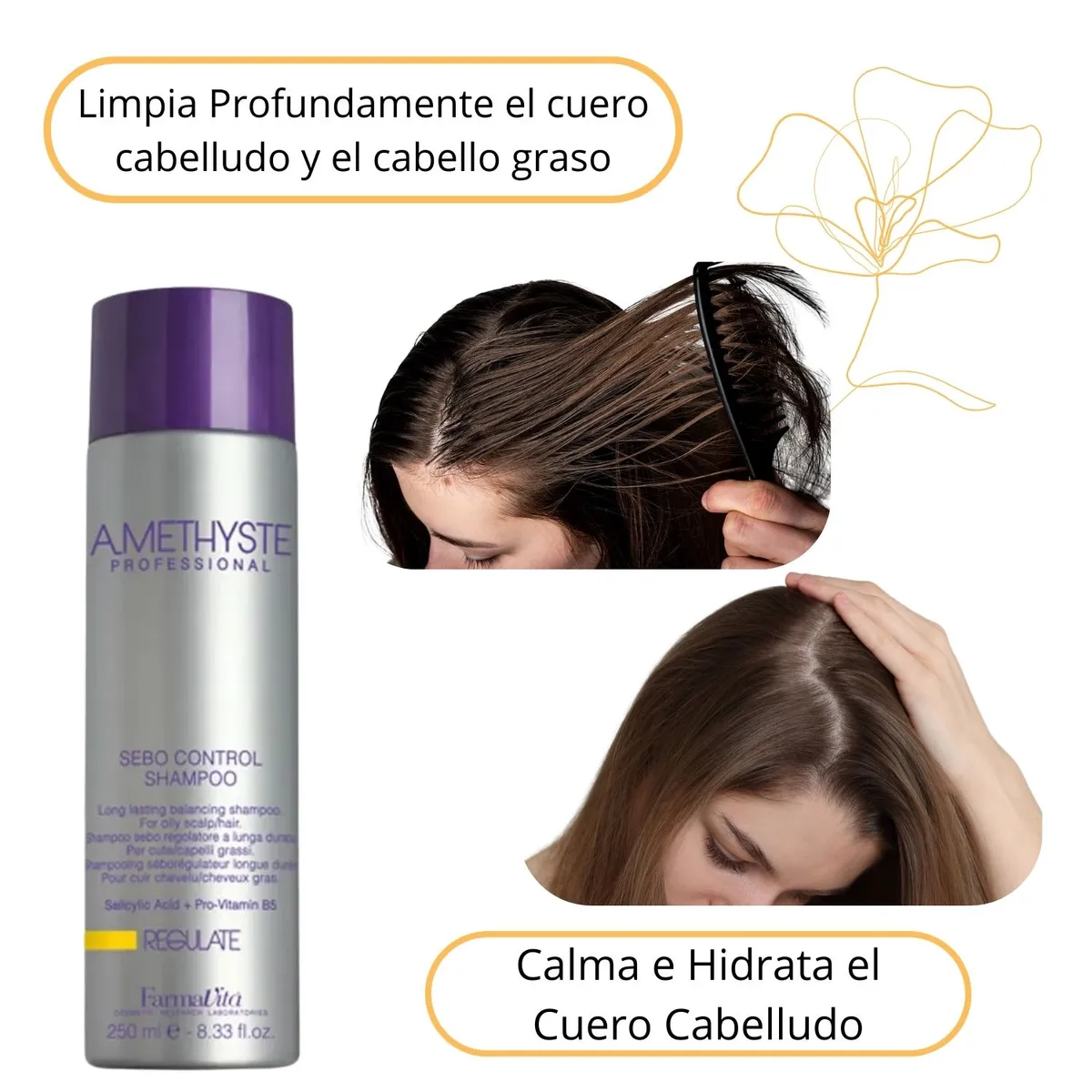 FARMAVITA - Shampoo Amethyste Regulate 250ml Acido Salicílico Control Sebo