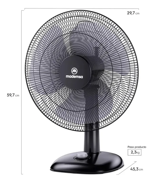 MADEMSA Ventilador Sobremesa 40w 3 Velocidades 16 Pulgadas