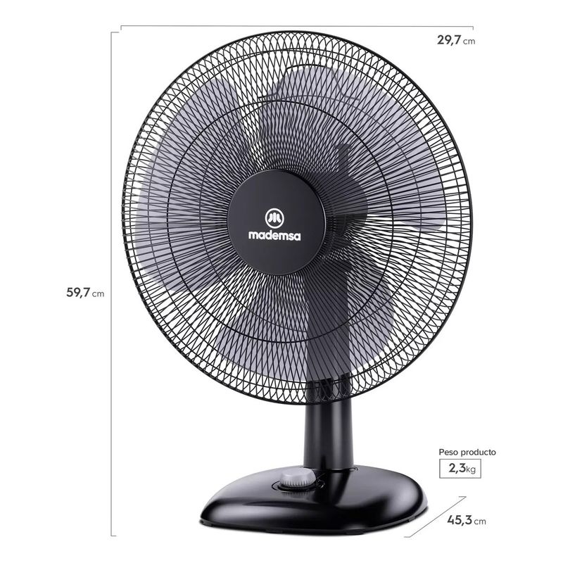 MADEMSA - Ventilador Sobremesa Mademsa 40w 3 Velocidades 16 Pulgadas