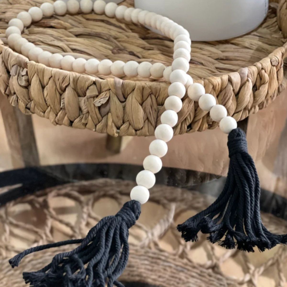 MANDIRHOME - Cuentas Borla De Madera Decorativa Negra