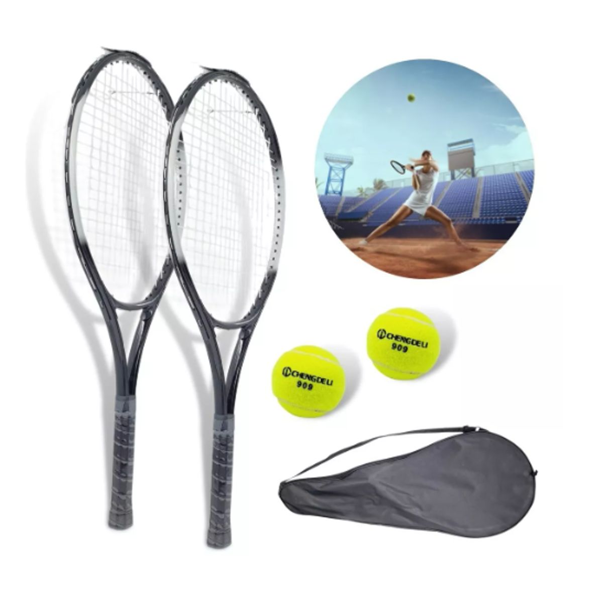 GENERICO - Set 2 Raquetas De Tenis + Pelota + Bolso De Traslado.