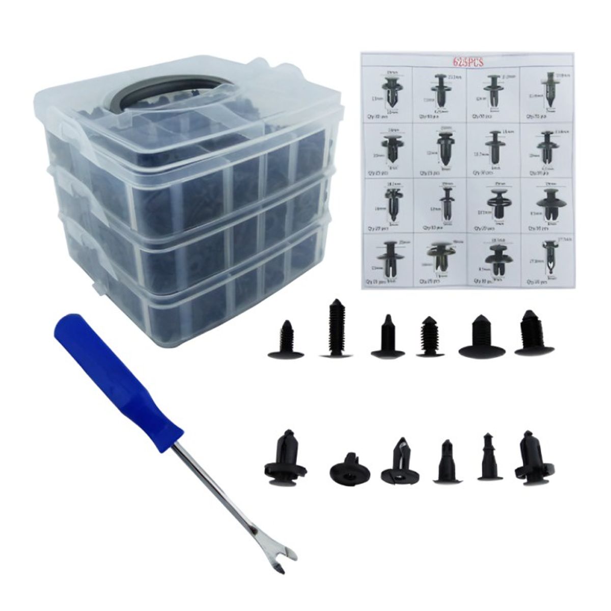 OEM - KIT DE CLIPS DE RETENCION PVC PARA AUTO CON 625 PCS Y 1