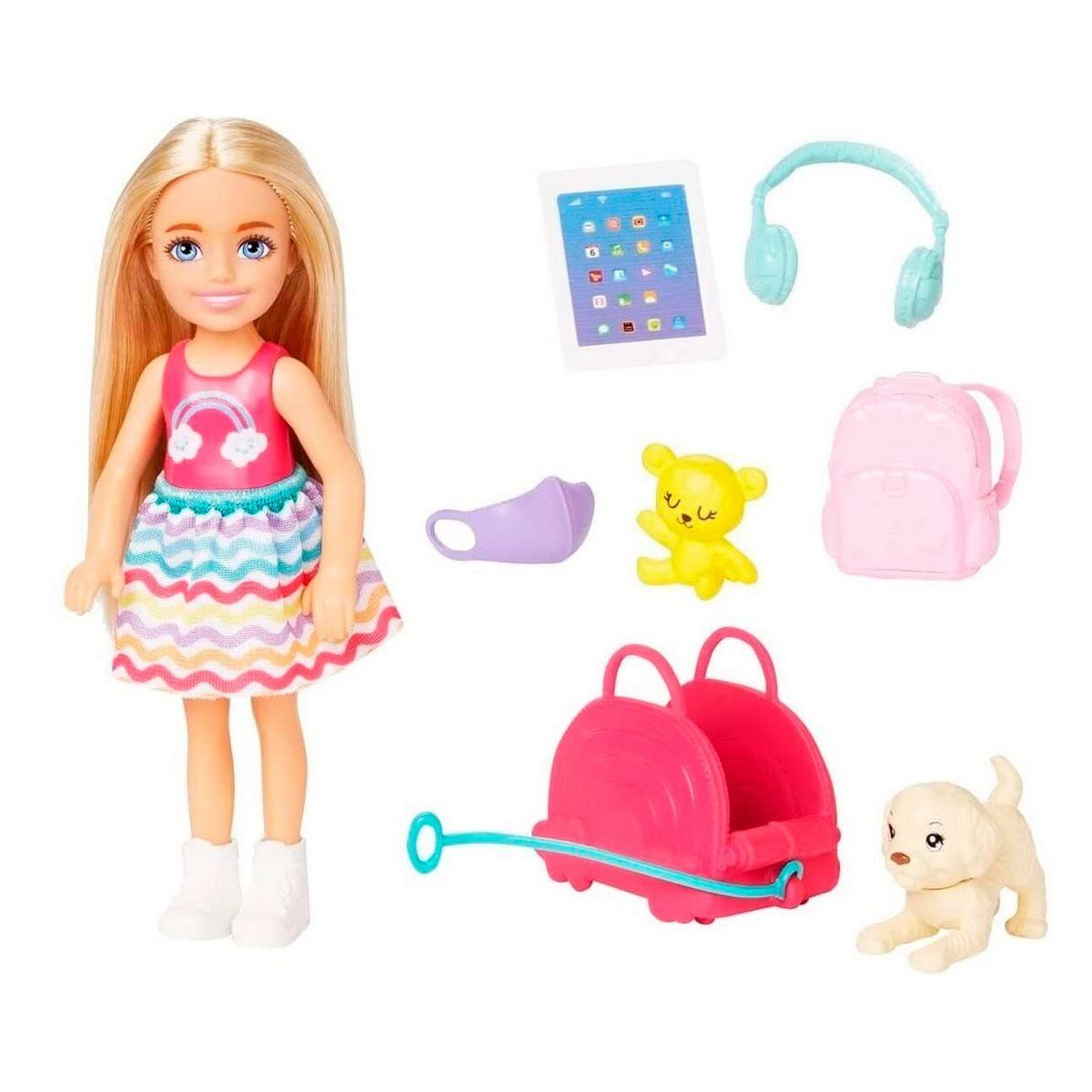 BARBIE - Muñeca Barbie Chelsea viajera con accesorios y cachorro