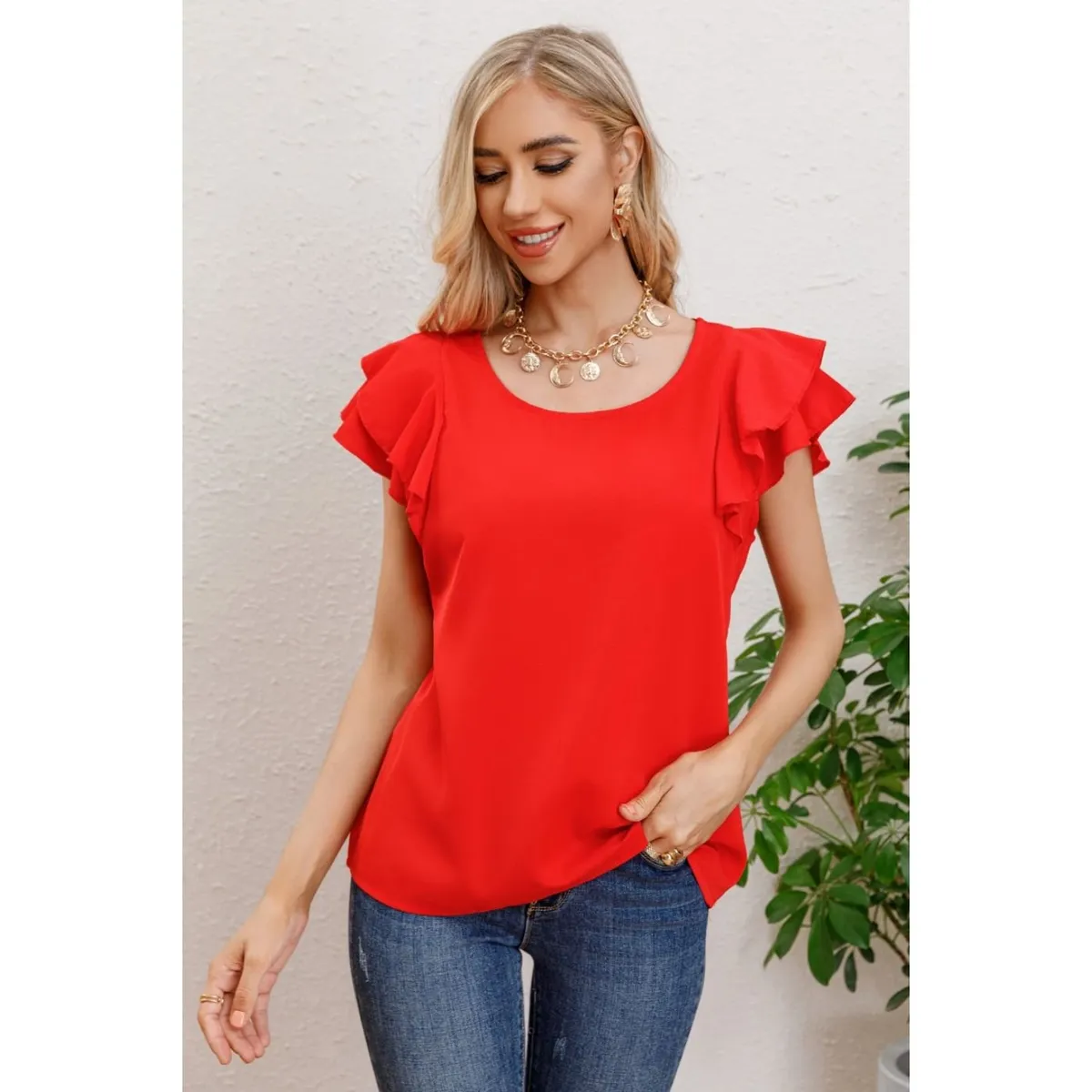 LIKE SHOP - Polera Mujer Manga Corta Semi Formal Casual Con Volantes 317
