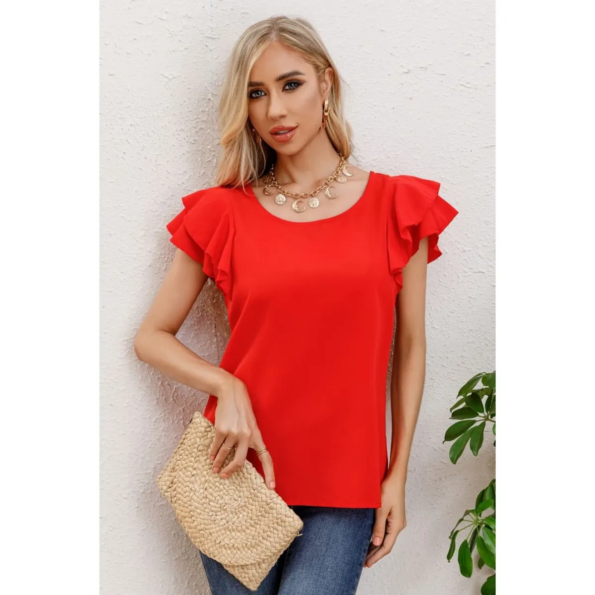 LIKE SHOP - Polera Mujer Manga Corta Semi Formal Casual Con Volantes 317