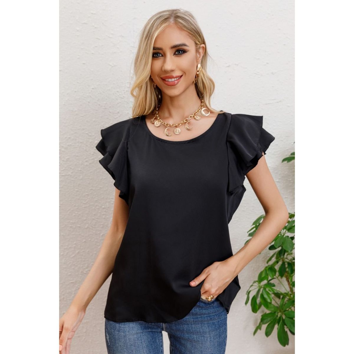 LIKE SHOP - Polera Mujer Manga Corta Semi Formal Casual Con Volantes 317