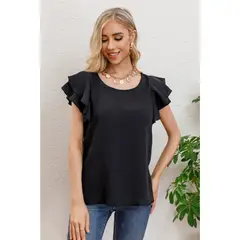 MPROPIA - Polera Mujer Manga Corta Semi Formal Casual Con Volantes 317