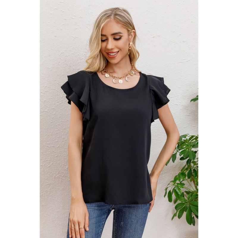 MPROPIA - Polera Mujer Manga Corta Semi Formal Casual Con Volantes 317
