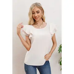 MPROPIA - Polera Mujer Manga Corta Semi Formal Casual Con Volantes 317