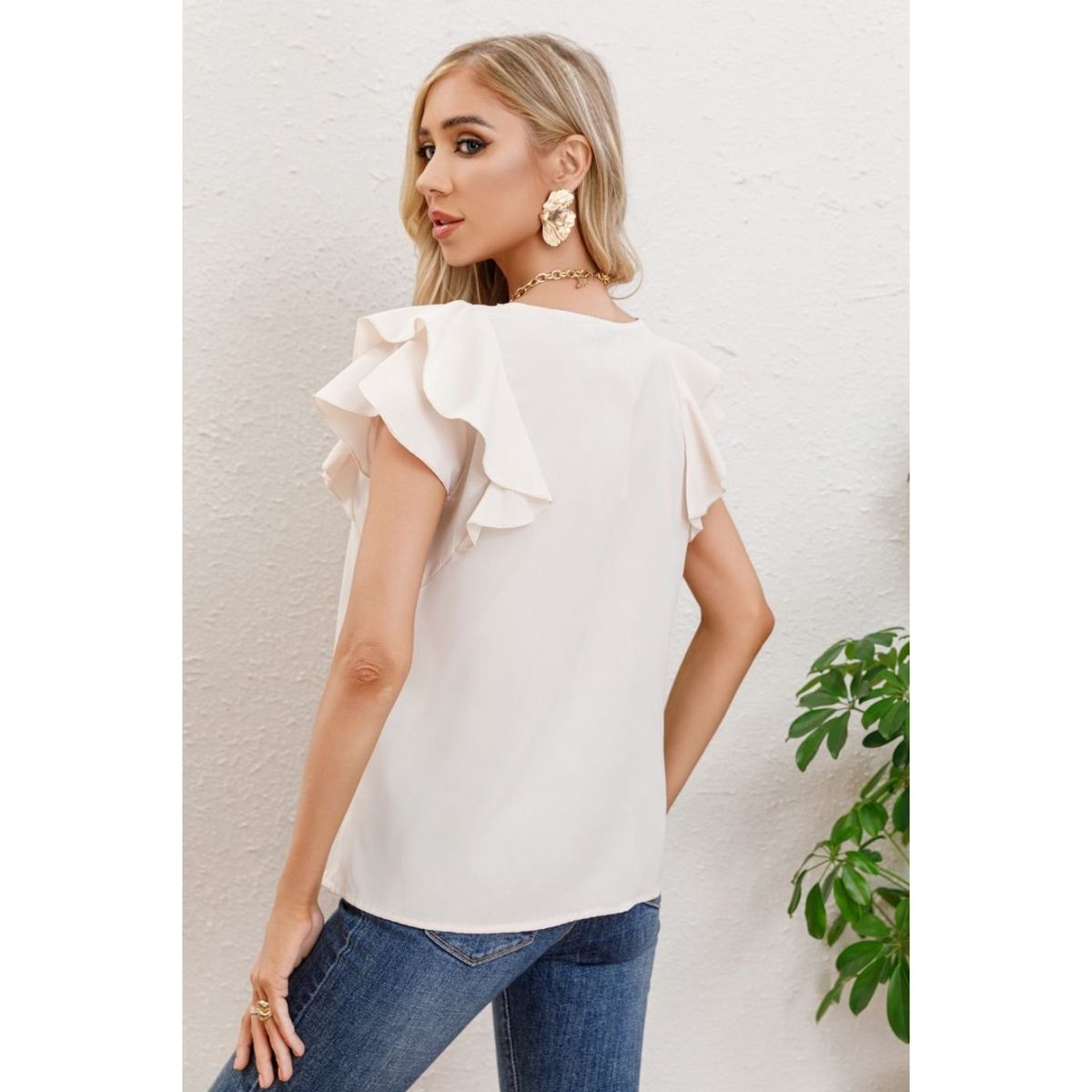 LIKE SHOP - Polera Mujer Manga Corta Semi Formal Casual Con Volantes 317