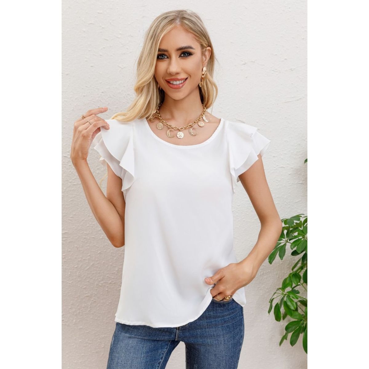 LIKE SHOP - Polera Mujer Manga Corta Semi Formal Casual Con Volantes 317