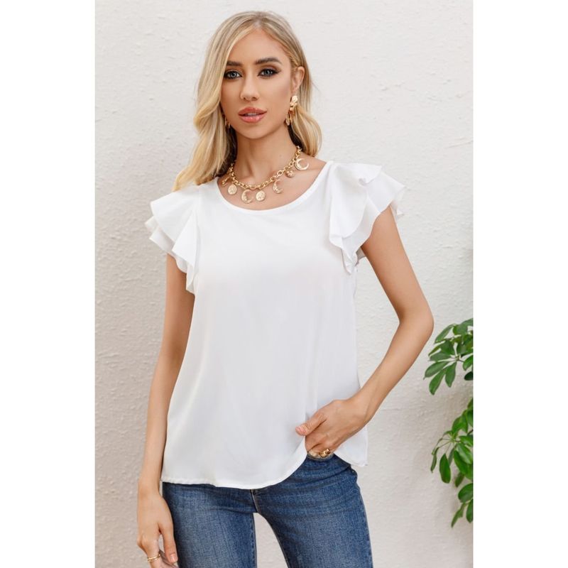 MPROPIA - Polera Mujer Manga Corta Semi Formal Casual Con Volantes 317