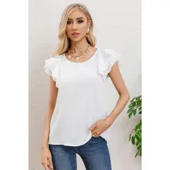 MPROPIA - Polera Mujer Manga Corta Semi Formal Casual Con Volantes 317