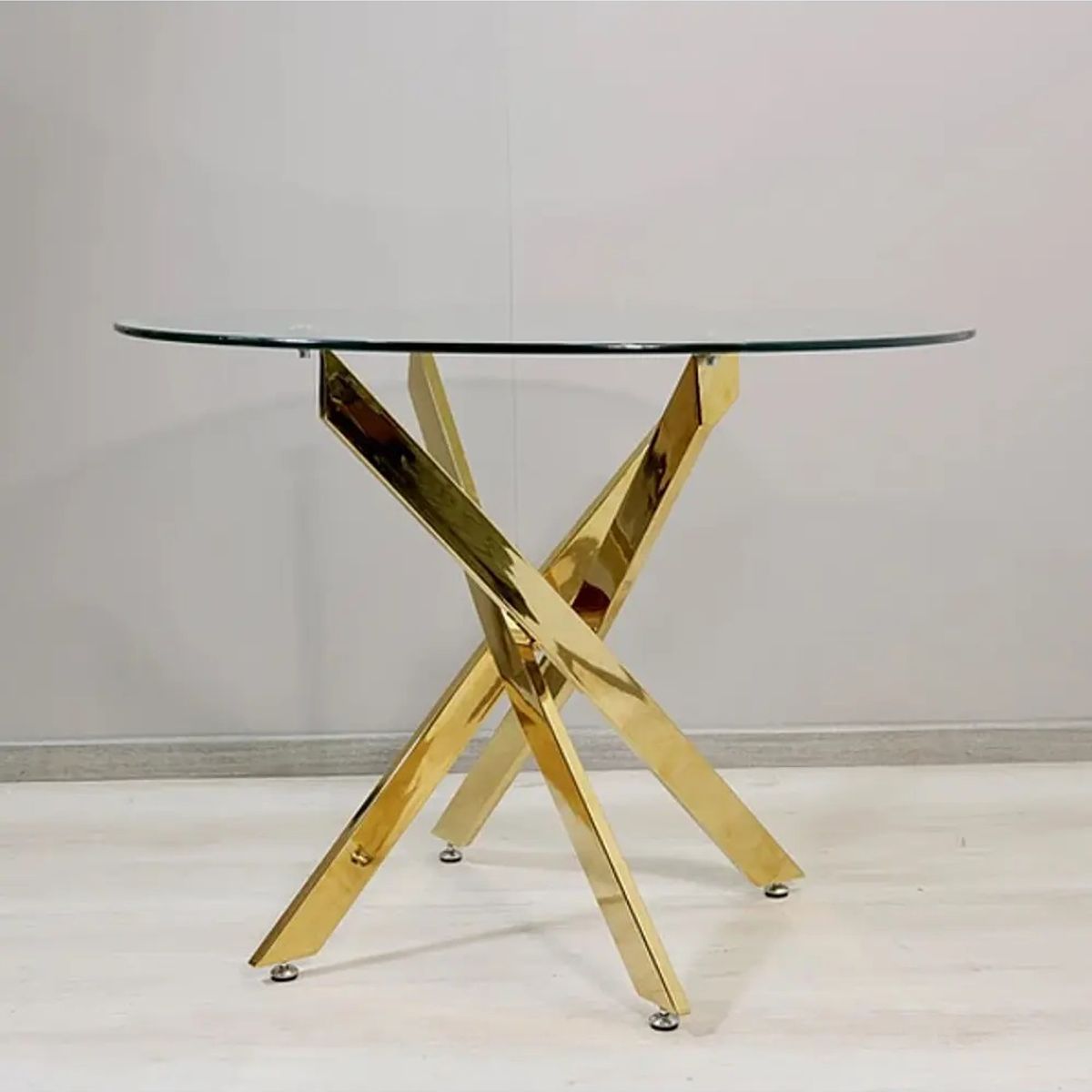 CORI CORI - Juego de Comedor Dubai Gold 120cm + 4 Sillas Bread Gold Grises