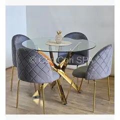 CORI CORI - Comedor Warwick Gold 100cm + 4 Sillas Bread Gold Grises