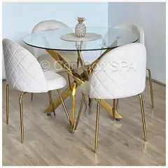CORI CORI - Juego de Comedor Warwick Gold 100cm + 4 Sillas Bread Gold Beige