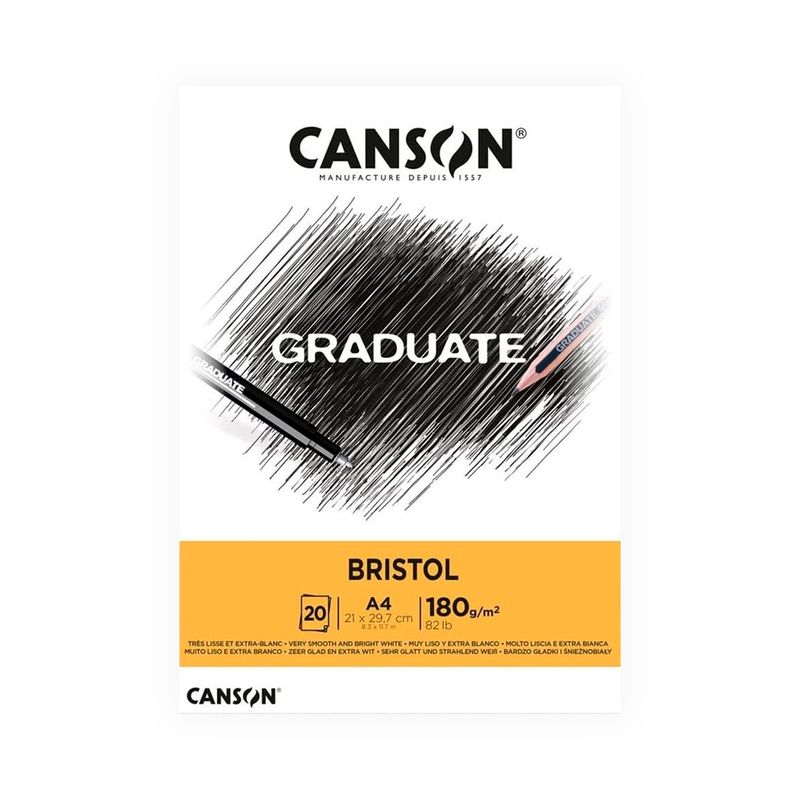 CANSON - Canson Pad Bristol 20 hojas 180 g/m2 A4