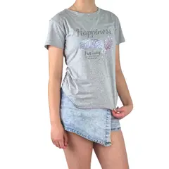 MPROPIA - Polera Elasticada Mujer Manga Corta Excelente Calidad Happiness 8258