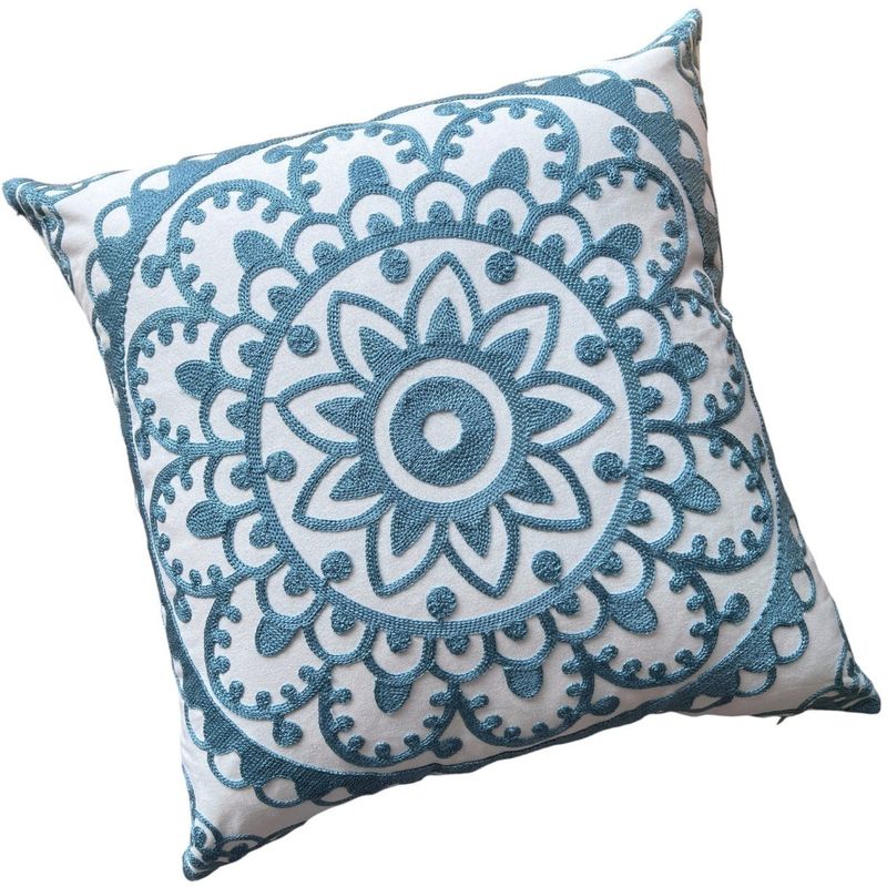 MANDIRHOME - Funda de Cojín Bordada Mandala Turquesa Grande 45x45cms