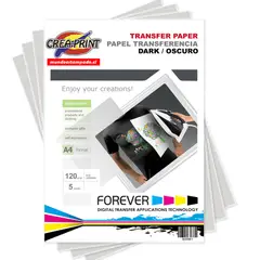 CREA PRINT - PAPEL TRANSFER TELAS OSCURAS TAMAÑO A4 5 HOJAS