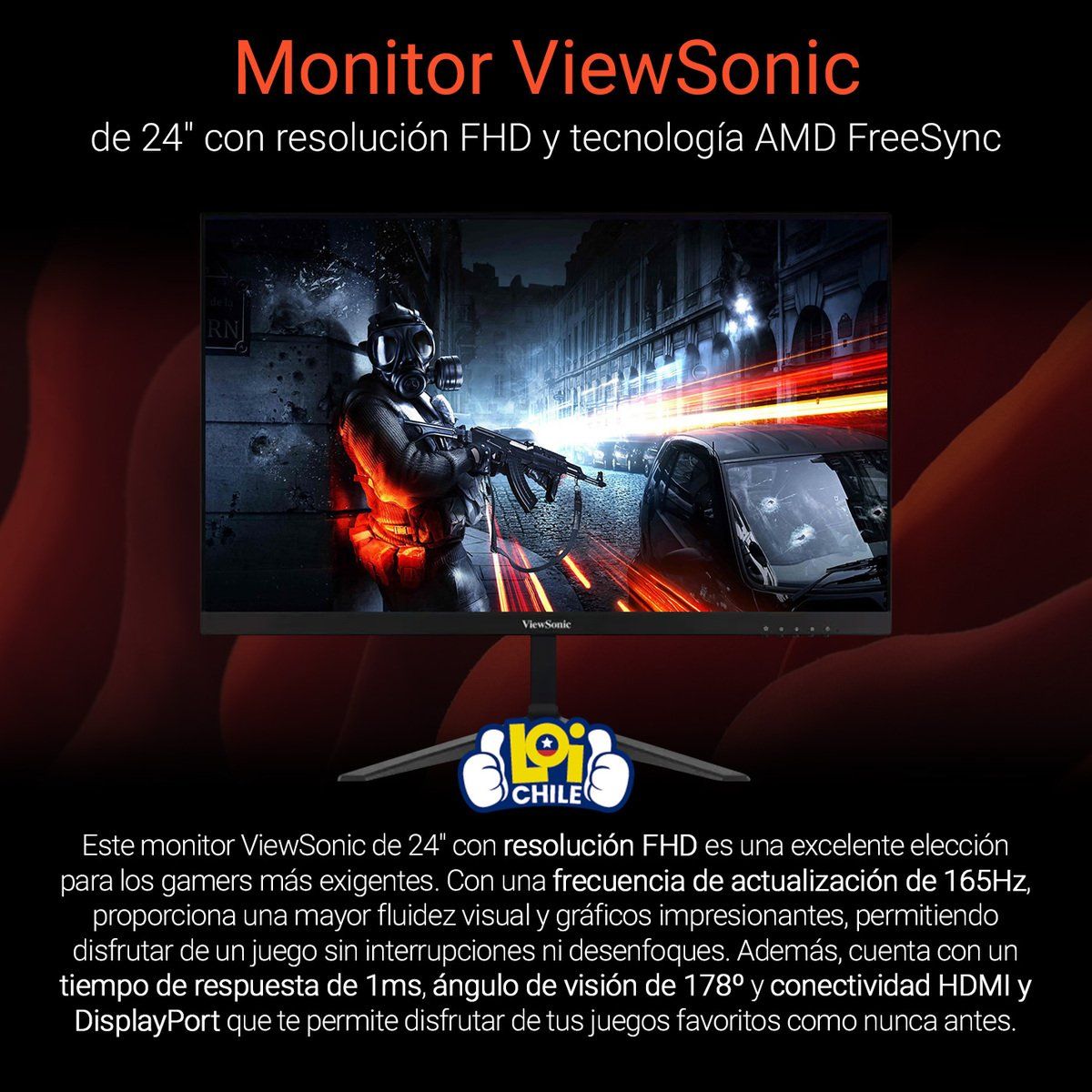 VIEWSONIC - Monitor Gamer Viewsonic 24” Full HD AMD Freesync 165Hz